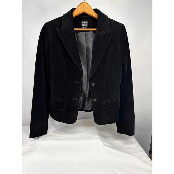 VenusUSA Womens Sz Small Black Short‎ Leather Tailored Suede Jacket Vintage - Picture 1 of 11